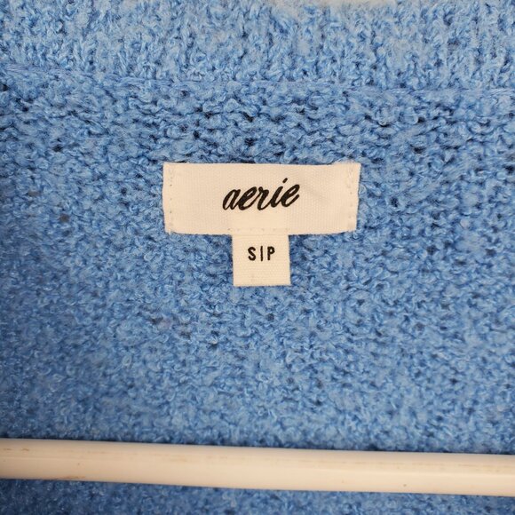 Aerie Women's Blue Textured Folded Collar Henley Neck Boxy Shirt Size Small - Picture 3 of 7